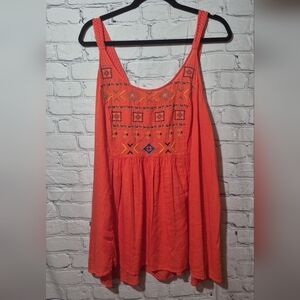 True Craft Embroidered Orange‎ Sleeveless Top SIZE OX PLUS BOHO WESTERN 010